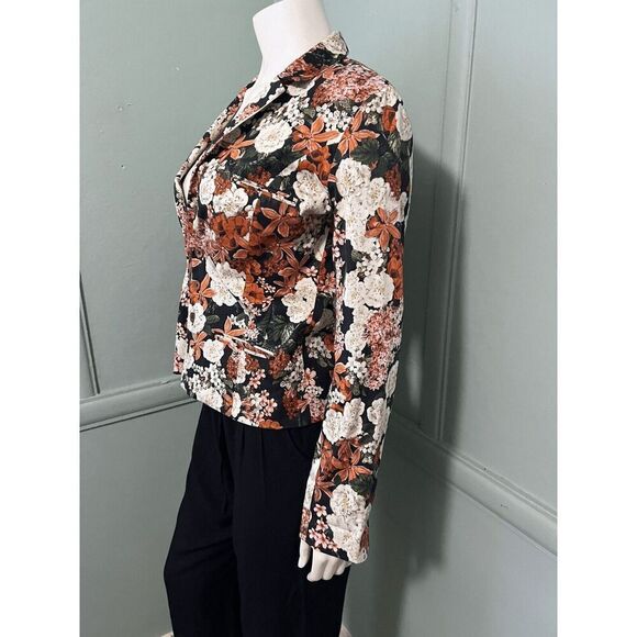 Valentine Gauthier Paris Womens Small Floral Blazer Unique Tab Button Closure - Picture 3 of 9
